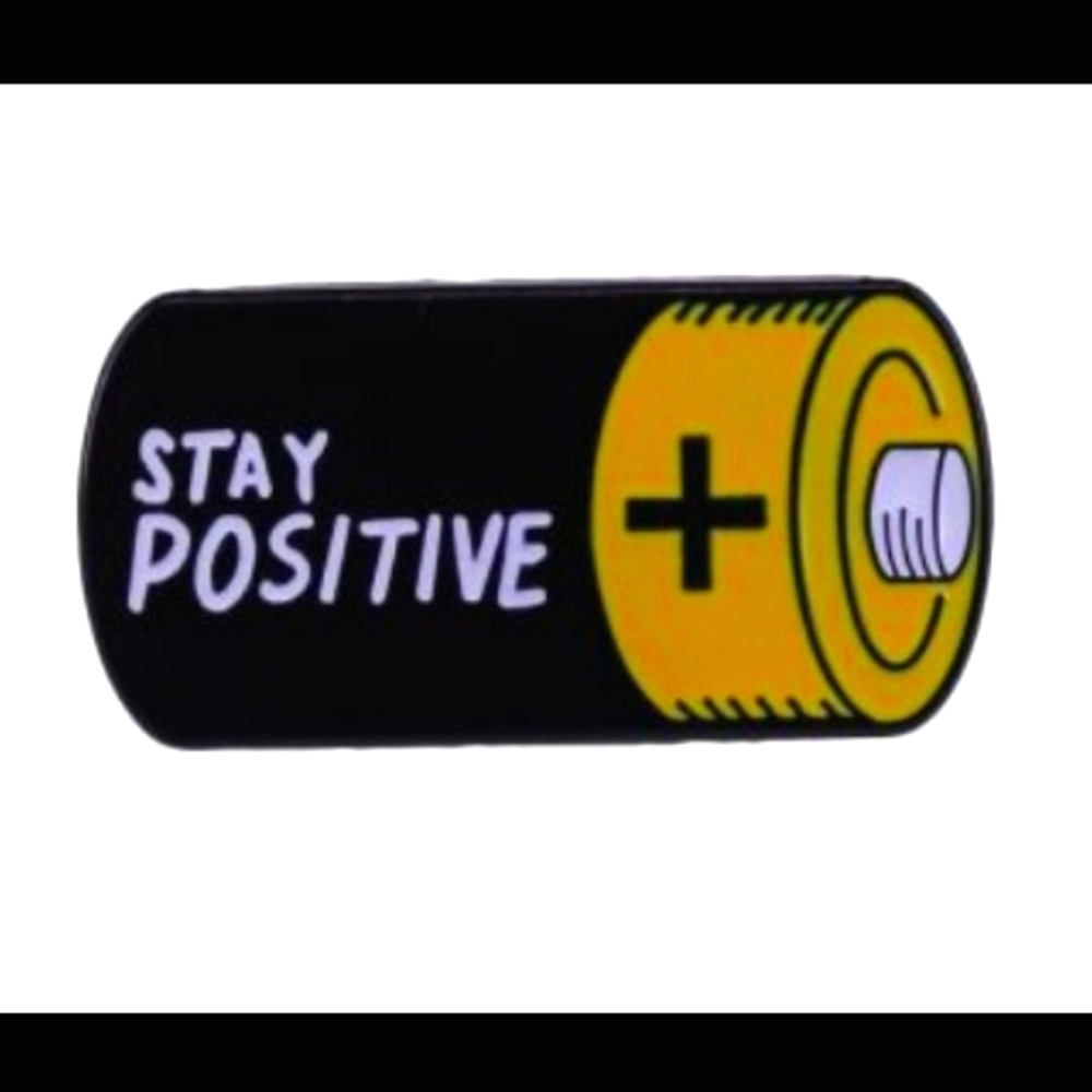 Stay Positive Battery-Shaped Phone Accessory - Black and Yellow Pin Enamel